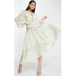 Robes fleuries Asos Design vertes à fleurs à volants mi-longues à col rond Taille XXS classiques pour femme en promo 