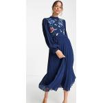 Robes plissées Asos Tall bleu marine en viscose avec broderie mi-longues à manches longues tall classiques pour femme en promo 
