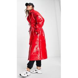 ASOS DESIGN - Trench-coat oversize contrecollé en vinyle et imitation peau de mouton - Rouge