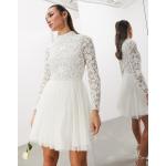 Robes de mariée courtes Asos Design blanches en tulle à sequins à manches longues classiques pour femme en promo 