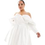 Robes de mariée courtes Asos Design blanches en satin à manches longues à épaules dénudées plus size classiques pour femme 
