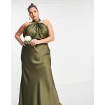 Robes longues Asos Design vert olive en satin longues Taille 3 XL plus size pour femme en promo 