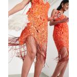 Robes décolletées Asos Edition orange en viscose à sequins mi-longues Taille XL classiques pour femme en promo 