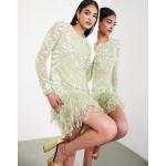 Robes Asos Edition vert pastel à sequins à manches longues courtes à manches longues Taille XXS classiques pour femme en promo 