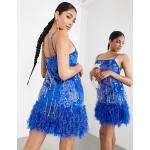 Robes fleuries Asos Edition bleues à fleurs avec plumes courtes classiques pour femme en promo 