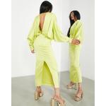 Robes drapées Asos Edition jaunes en satin à col en V Taille S pour femme en promo 