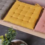 Galettes de chaise Today ocre jaune à motif fleurs moelleuses 40x40 cm 