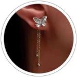 Boucles d'oreilles pendantes en cristal à pompons à motif papillons fait main look fashion pour femme 