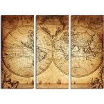 Tableaux sur toile marron en bois imprimé carte du monde 