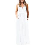 Robes de cocktail blanches en polyester maxi à manches courtes à col en V Taille 3 XL plus size look casual pour femme 