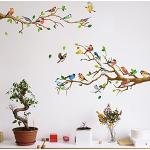 Autocollant mural amovible en forme d'oiseau sur une branche d'arbre - Aquarelle - Fleurs et colibris - Papillons - Décoration murale pour chambre d'enfant, salon, bureau, salle de bain (B)