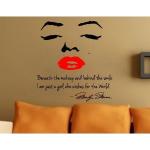 Autocollant mural Marilyn Monroe avec citation pour chambre de fille Motif visage et lèvre rouge