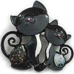 Avalaya Broche deux chats en émail noir/gris - Ton noir - 45 mm de diamètre, taille unique, Émail