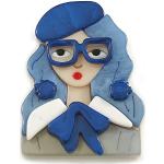 Broche élégante en acrylique avec lunettes bleues - Bleu/crème - 65 mm de haut, taille unique, Plastique