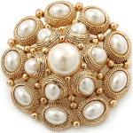 Avalaya Broche en plaqué or avec fausses perles blanches d'inspiration vintage pour mariée – 47 mm de diamètre, taille unique, Perle, verre, pierre précieuse, métal, Perle