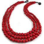 Avalaya Collier plastron en perles de bois rouge cerise – 70 cm L, taille unique, Bois