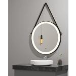 Miroirs muraux Axentia blancs en cuir synthétique avec cadre diamètre 60 cm 