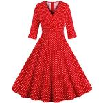 Robes vintage pin up rouges à pois au genou à manches trois-quart Taille M look Pin-Up pour femme 