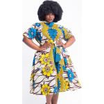 Robes chemisier de soirée marron imprimé africain à motif Afrique à manches trois-quart Taille XS style ethnique pour femme 