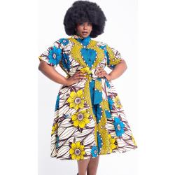Ayomide Button Down Dress - Brown Ankara Robe-Robe De Soirée Africaine-Robe Soirée-Vêtements Taille Plus-Vêtements Africains-Robe Style Africain