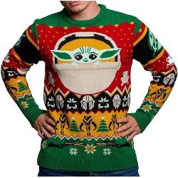 Baby Yoda Grogu Pull de Noël tricoté unisexe pour homme ou femme – Pull moche Star Wars Mandalorian cadeau, Multicolore, S
