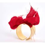 Bagues noeud rouges en tissu à motif papillons 18 carats pour femme 