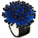 Avalaya Bague flexible avec perles en acrylique/verre Bleu/noir/35 mm D, Verre Plastique