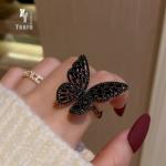 Bagues noires en cristal à motif papillons gothiques look gothique pour femme en promo 