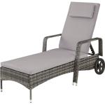 Bain de soleil transat meuble jardin métal 6 positions avec roulettes gris 2208052