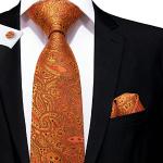 Cravates de mariage orange à motif paisley Taille L look casual pour homme 