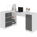 BALAUR - Bureau informatique d'angle contemporain 155x85x77cm - 3 tiroirs gloss - Table ordinateur multi-rangements - Blanc/Gris laqué