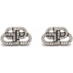 Boucles d'oreilles de créateur Balenciaga argentées en métal à strass à motif papillons en argent pour femme 