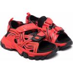 Sandales de créateur Balenciaga rouges en cuir synthétique en cuir à bouts ouverts à scratchs Pointure 25 