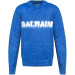 Pulls de créateur Balmain bleues foncé en laine à manches longues à col rond Taille XL 