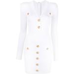 Robes en maille de créateur Balmain blanches en viscose à manches longues à col en V Taille XS pour femme 