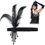 Fashband Serre-tête à plumes noires style années 1920 avec strass,  accessoire de tête de cocktail pour femme (noir)