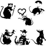 Banksy Large Collection Of Rats Version 2 - Set of 6 Rats wall sticker (20cm x 20cm / 8 x 8 each rat) by Broomsticker