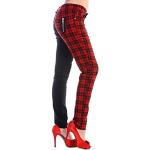 Pantalons skinny Banned rouges à carreaux Taille XXL look Punk pour femme 