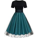 Robes vintage années 50 vertes à pois en tulle à manches courtes à col rond Taille XXL look fashion pour femme 