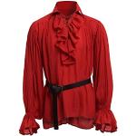 Chemises rouges en dentelle à volants à jabot à manches longues Taille 5 XL look médiéval pour homme 