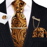 Cravates en soie de mariage dorées à motif paisley à motif papillons look fashion pour homme 