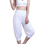 Baymate Pantalon de Sport Yoga Pantacourt Elastique Extensible - Baggy Pantalon Sarouel Femme Blanc 2XL
