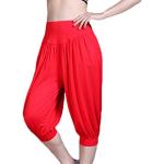 Baymate Pantalon de Sport Yoga Pantacourt Elastique Extensible - Baggy Pantalon Sarouel Femme Rouge M