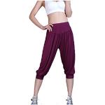 Baymate Pantalon de Sport Yoga Pantacourt Elastique Extensible - Baggy Pantalon Sarouel Femme Vin Rouge 2XL