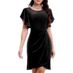 Robes de soirée courtes noires en velours à motif fleurs au genou à manches courtes Taille XL look fashion pour femme 