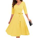 Robes de cocktail de mariage jaunes en lycra à manches trois-quart Taille XXL look fashion pour femme 