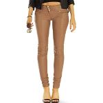 Be Styled J44L Pantalon pour femme Taille basse en cuir synthétique vegan, marron, S