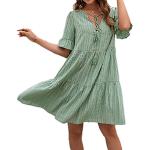 Robes courtes vert d'eau en polyester à volants au genou à col en V Taille S plus size look casual pour femme 