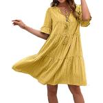 Robes d'été jaunes en polyester à volants au genou à col en V Taille M plus size look casual pour femme 