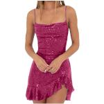 Robes de bal longues de soirée roses imprimé Indien en dentelle à volants maxi à épaules dénudées Taille S look fashion pour femme 